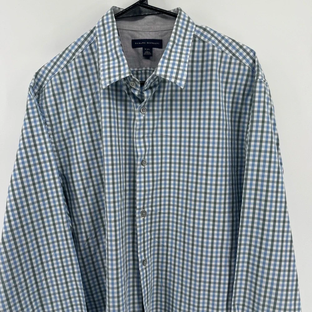 Banana Republic Mens Gingham Check Long Sleeve Button Up Shirt Size L Blue/Green